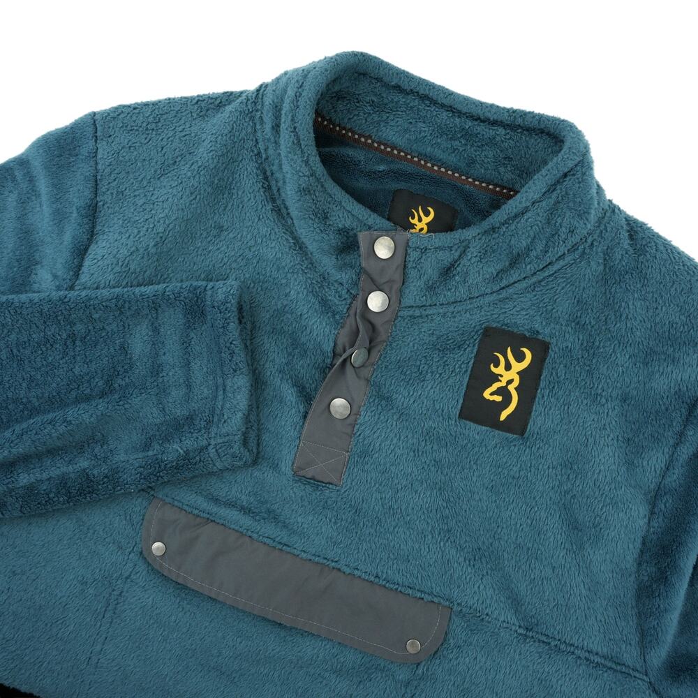 Browning Fleece Pullover Mens 3XL Teal Blue 1/4 Snap Sherpa Hunting Outdoor Soft